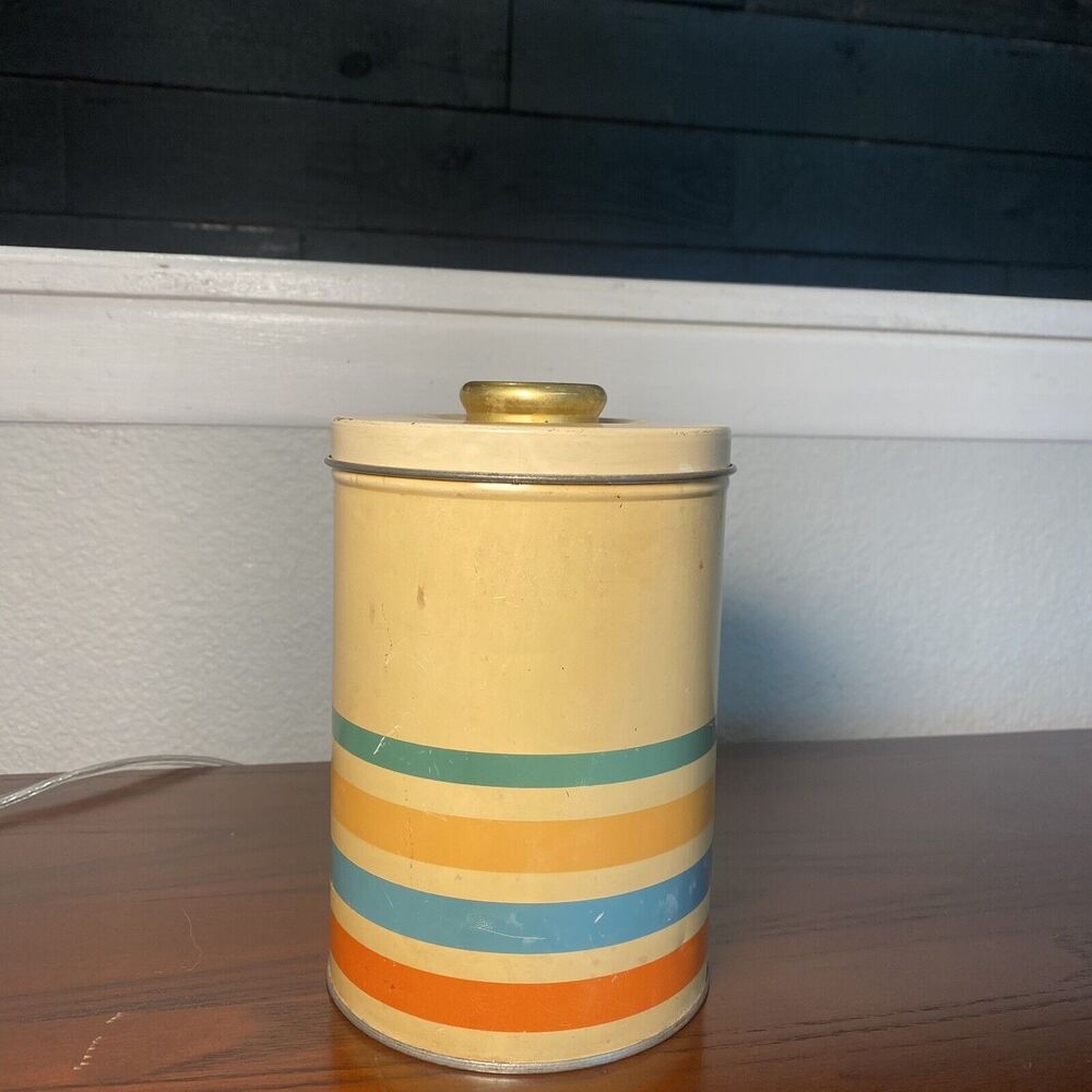 Rare Tindeco Vintage MCM Art Deco Tin with Stripes